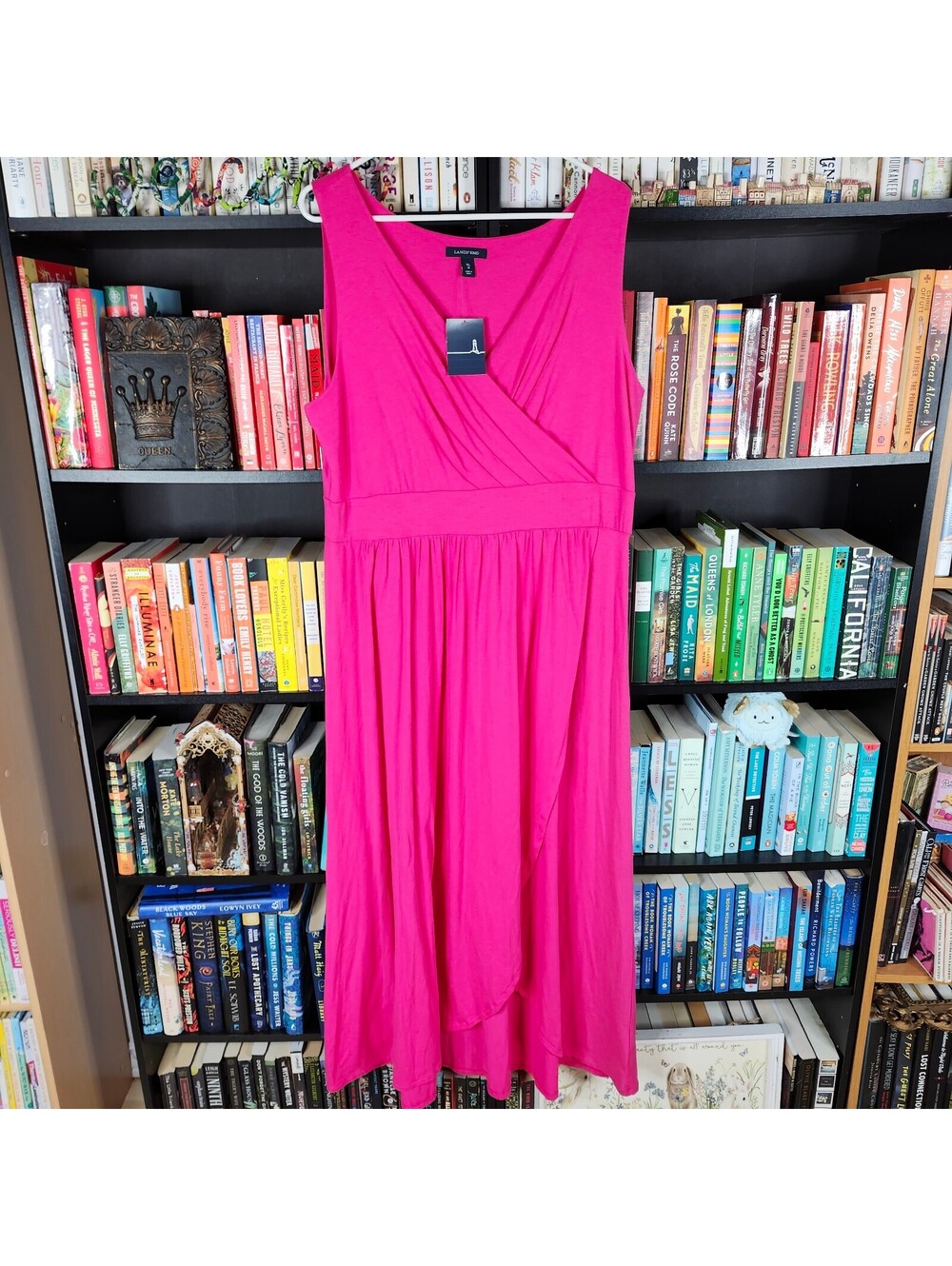 Lands' End Pink Tulip Hem Maxi Dress XL NWT Sleeveless Faux Wrap